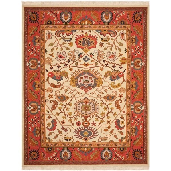 Sumak Hand Woven Rectangle Rug, Ivory and Rust - 6 x 9 ft.